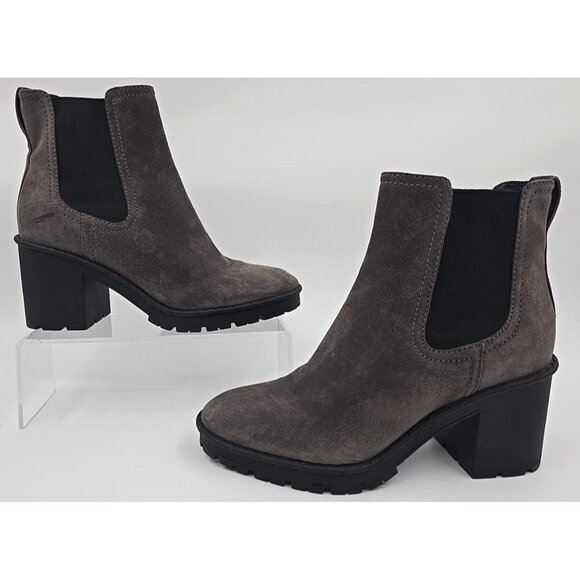 Vince Suede Leather Water Repellent Gray Chunky Heel Bootie Boots Women's 7M - Picture 2 of 10
